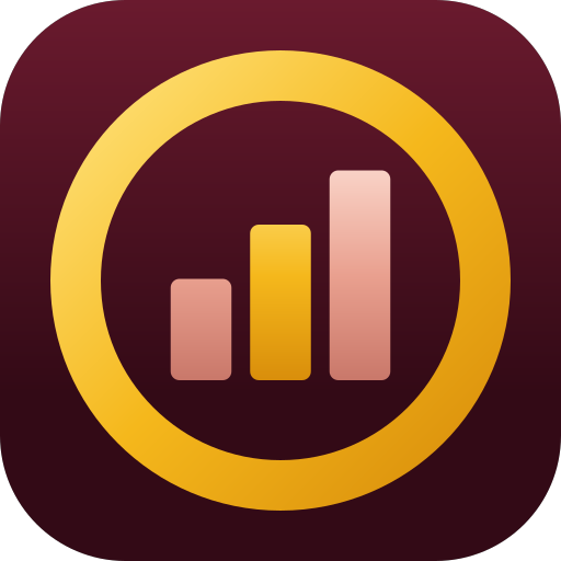 The Jholok app icon: a gold ring around three rising bars on a deep garnet ground