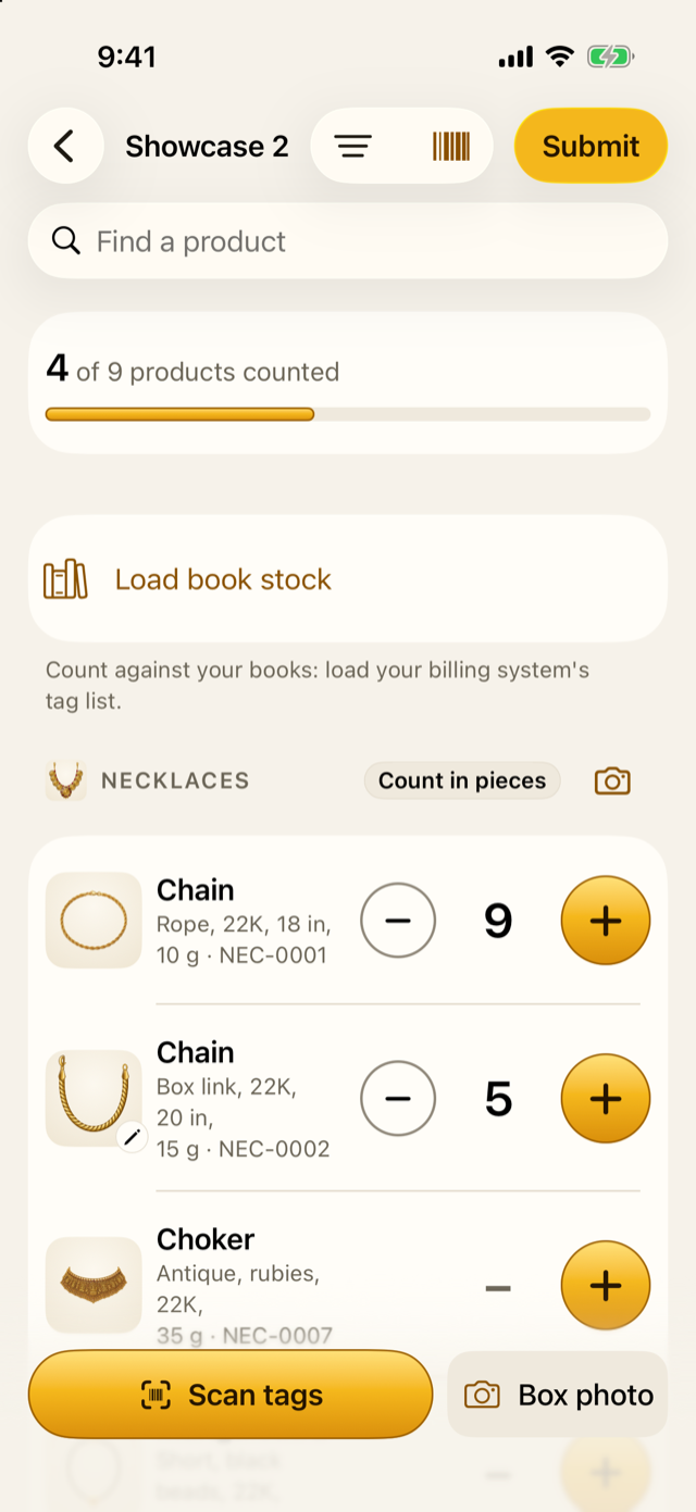 A count, tray by tray, without the book figures in sight