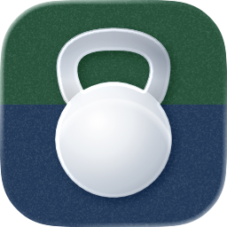 The SingleBell app icon: a white glass kettlebell on a pine green and slate blue ground