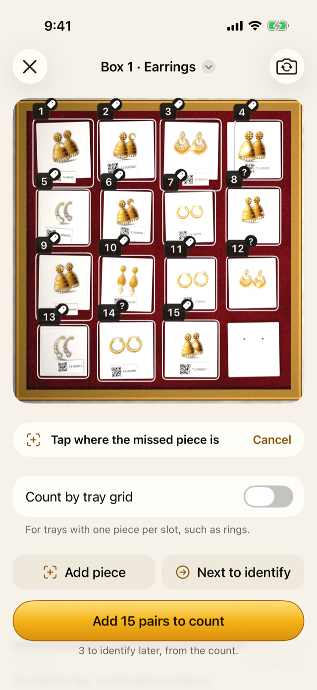 Adding a piece the app missed: tap where it is on the photo.