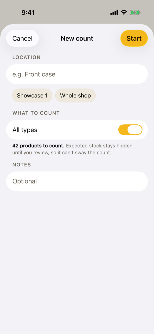 Starting a new count: where, and which types.