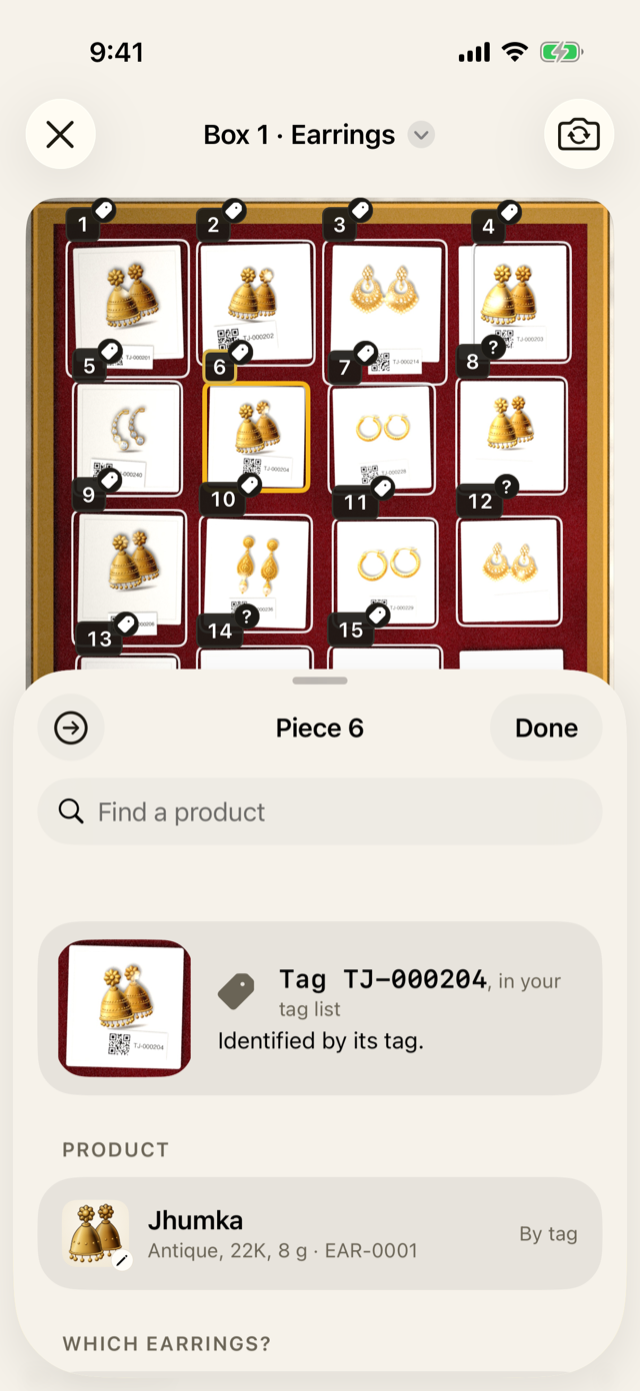 One piece of a box photo: the tag that was read, and the product it is.