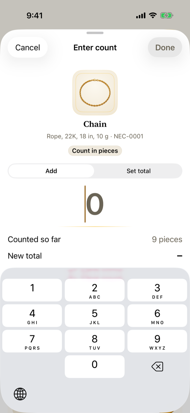 Entering a count: add to what was counted so far, or set the total.