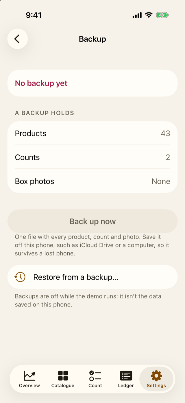 Settings → Backup.
