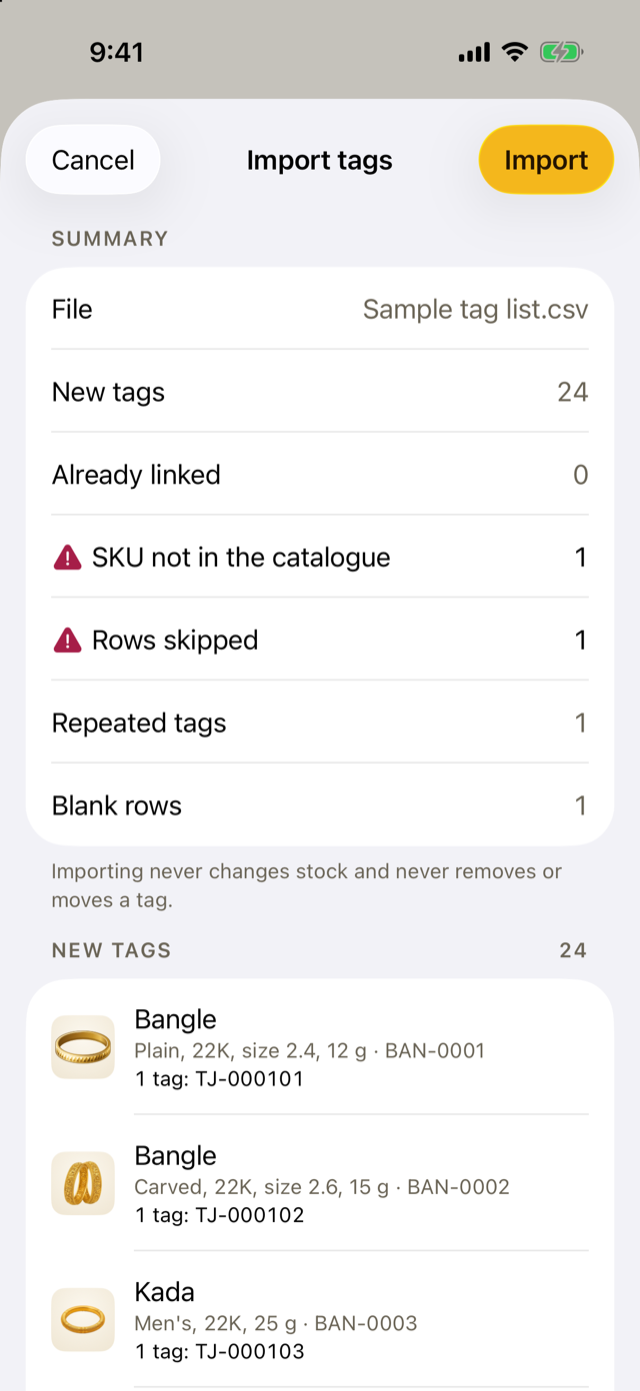 Importing a tag list: which tags link to which products.